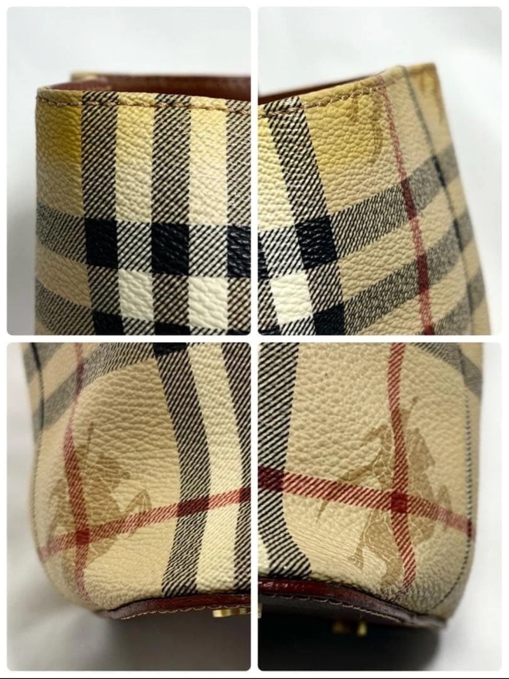 Burberry Beige Check Tote with Brown Leather Handles - Picture 8 of 16